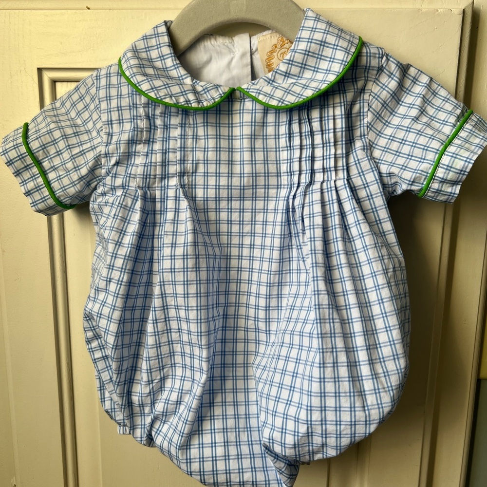 The Beaufort Bonnet Company Blue and White Checkered Baby Outfit